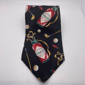 Tobasco Men’s Black Hot Sauce 100% Silk Golfing Tie Neckwear